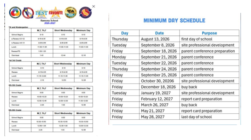 2026-2027 Bell Schedule & Minimum Days