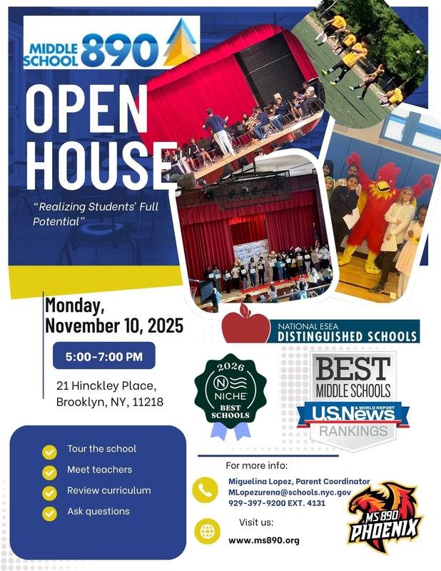 Middle School 890 Open House Informational Flyer