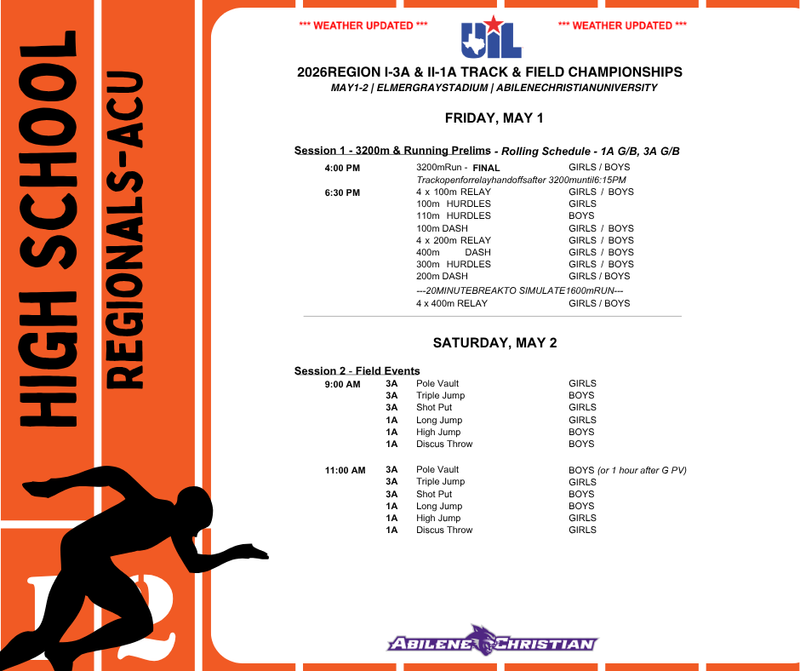 Regional Track Schedule UPDATE Featured Photo