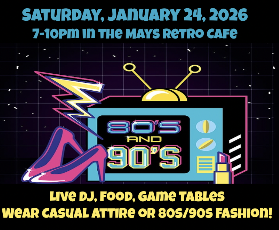 Pink high heel pumps, an 8s TV with rabbit ear antennae. Live DJ, food, game tables. 