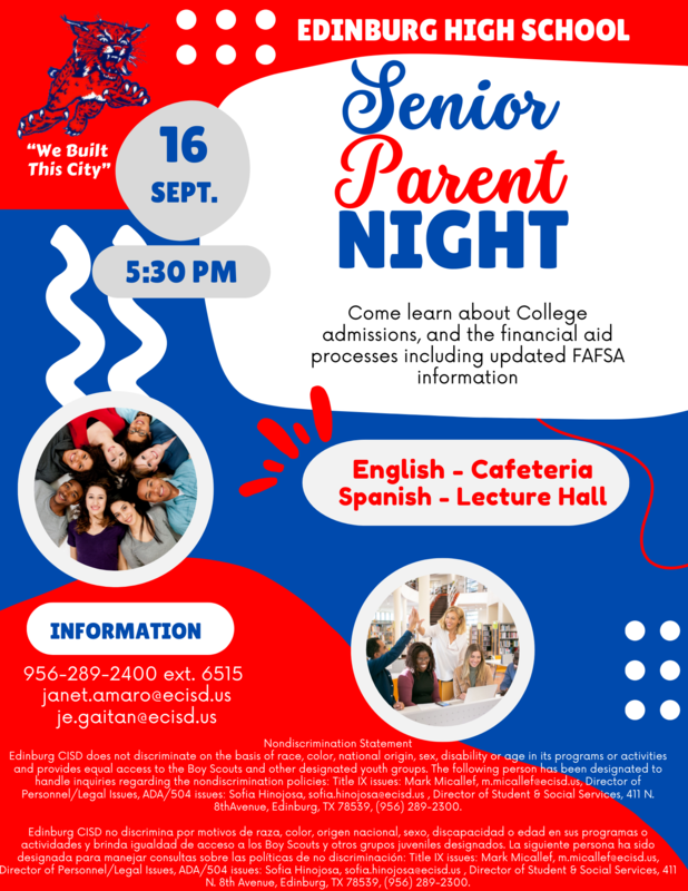 Senior Parent Night - Financial Aid is September 16, 2025 at 5:30PM.