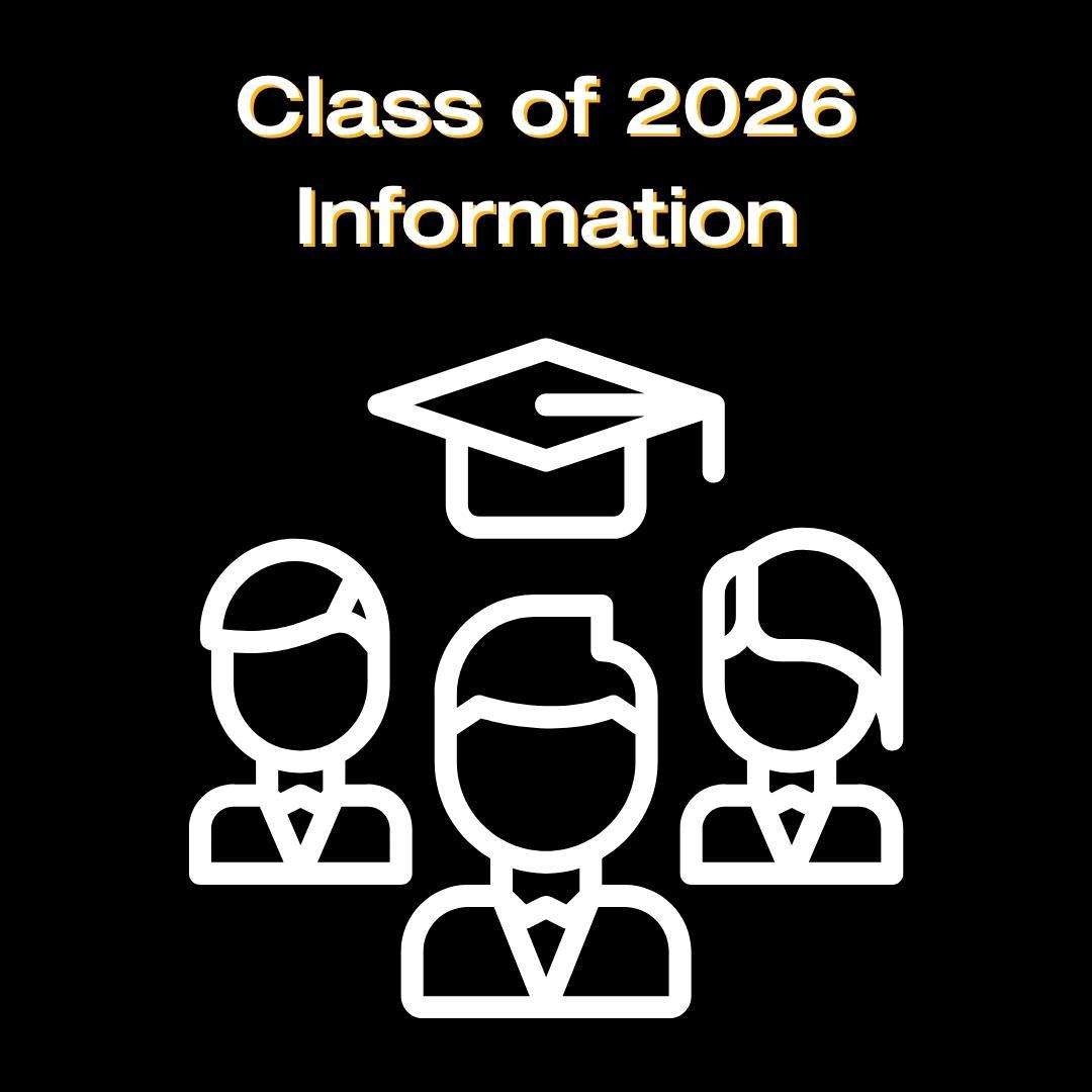 Tile announces: Class of 2026 Information with an image of students with a graduation cap over their heads.