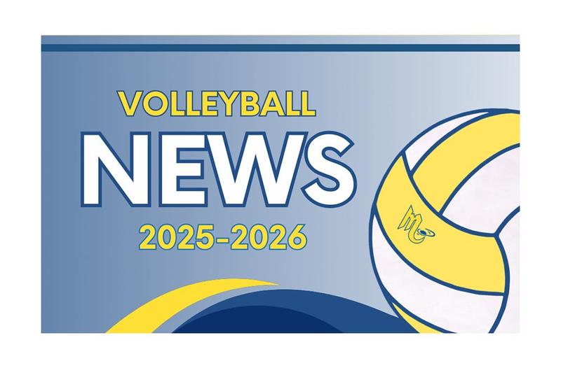 a blue background with a yellow and white volleyball