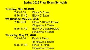 Final Exam Schedule for spring 2026
