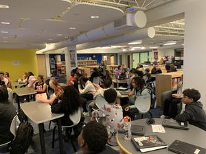 The library was full of students for author Beth Lincoln