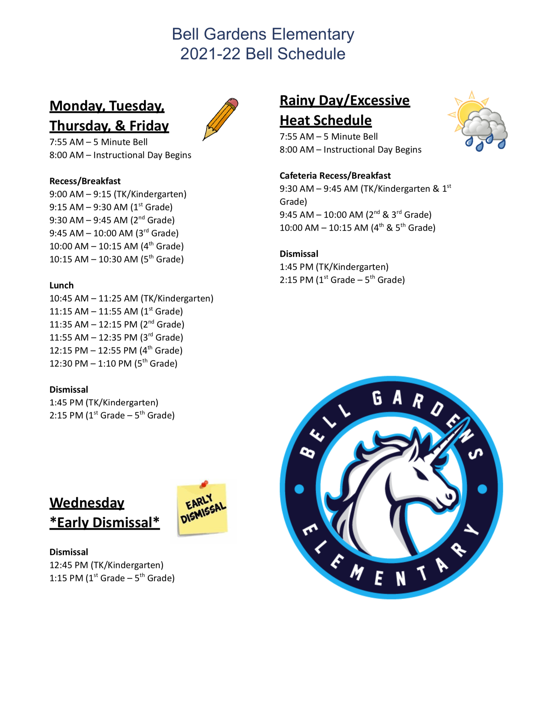 Bell Schedule Our School Bell Gardens Elementary