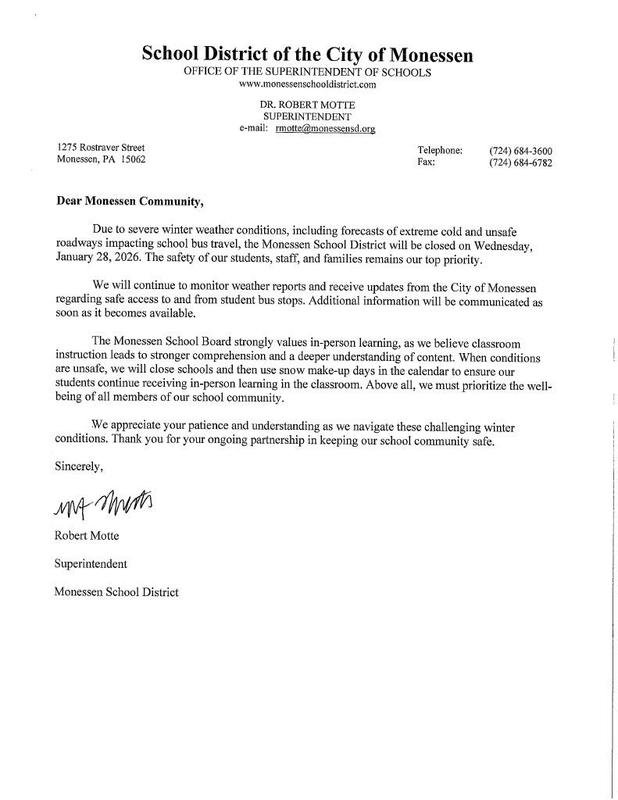 Letter from Dr. Motte, Superintendent 1/27/2026 Featured Photo