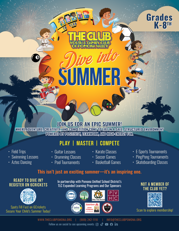 Dive Into Summer - The Club Youth & Family Club of Pomona - English text