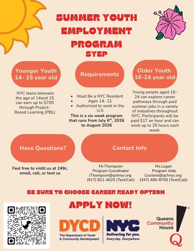 Summer Youth Employment Program flyer. All information and application on flyer found in linked page.