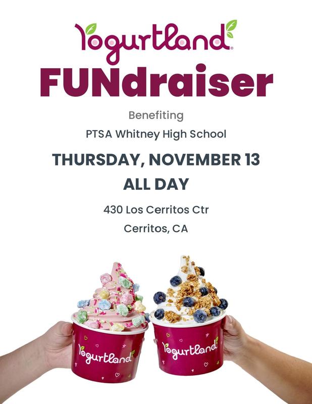 WHS PTSA fundraiser at Yogurtland on 11/13/25 from 10am - 9pm