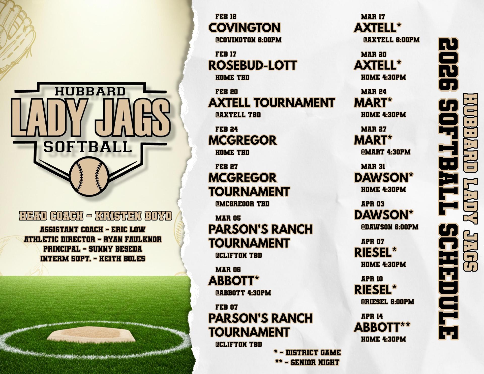 2026 Softball Schedule