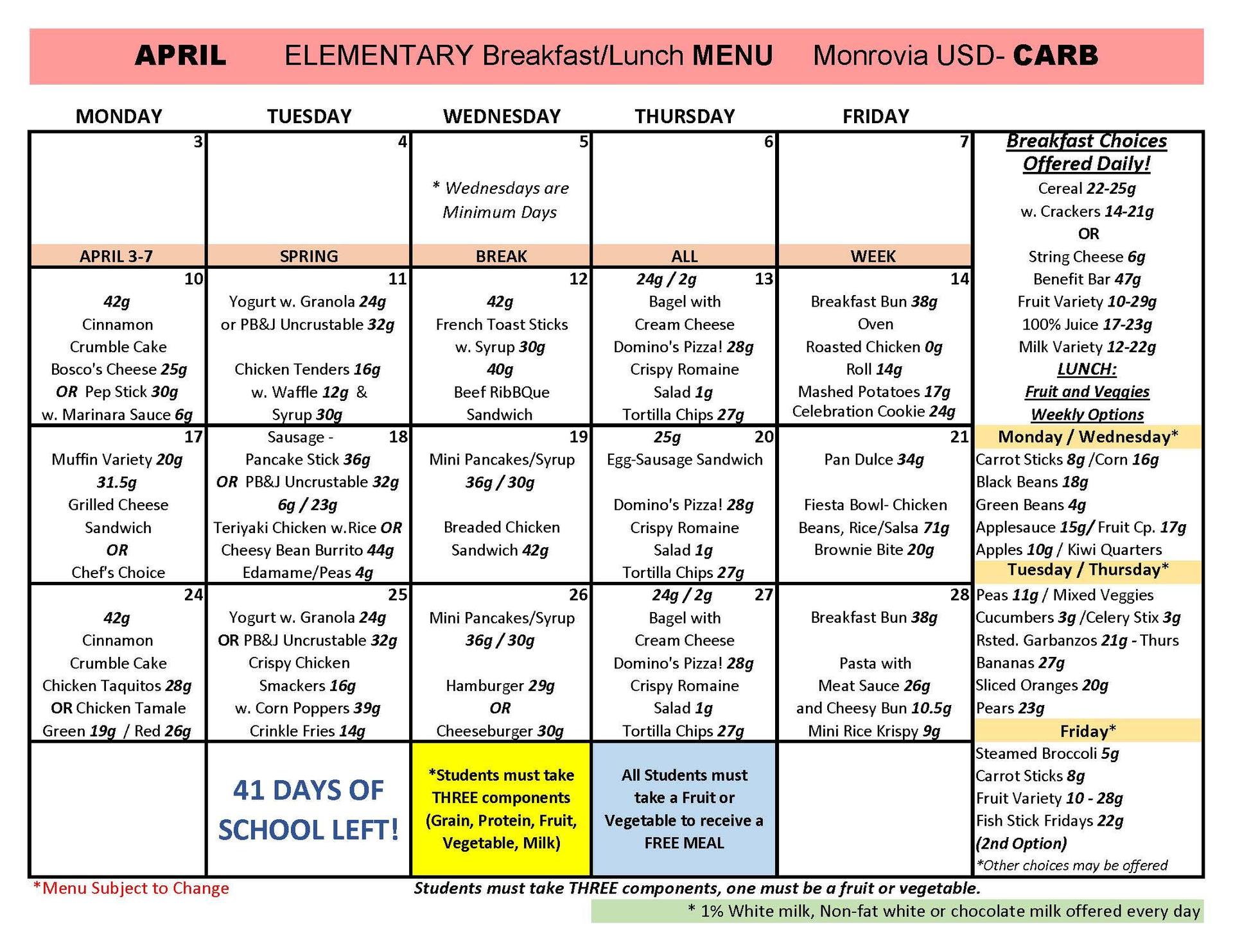 School Menus Food Services Monrovia Unified School District