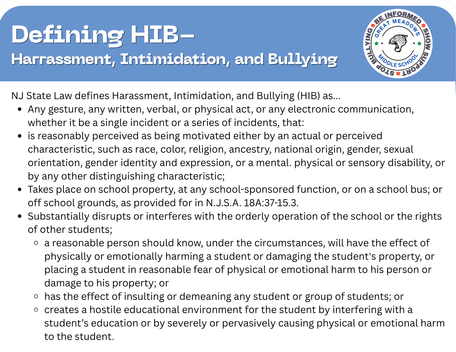 HIB Definition HIB Information Great Meadows Regional School District