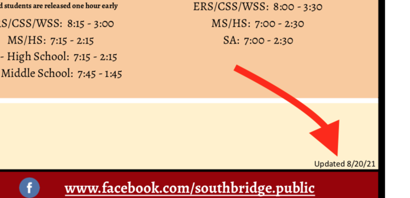 Detail image of the school calendar to show the location of the document date