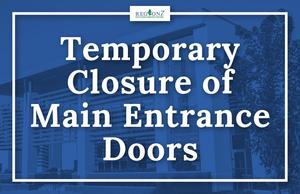 Graphic announcing temporary closure of the Region 7 ESC main entrance doors due to building construction.