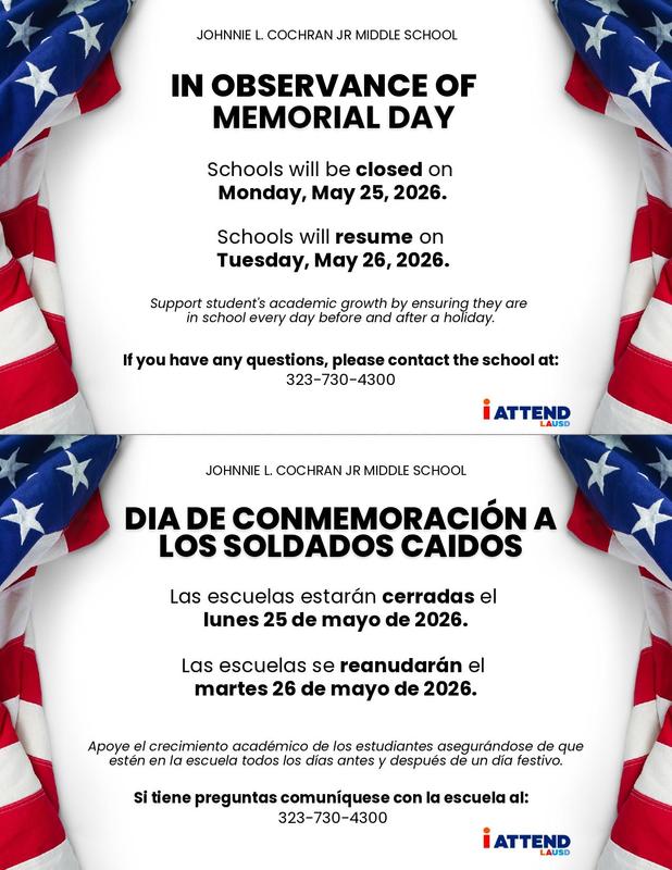 MEMORIAL DAY - No School Featured Photo