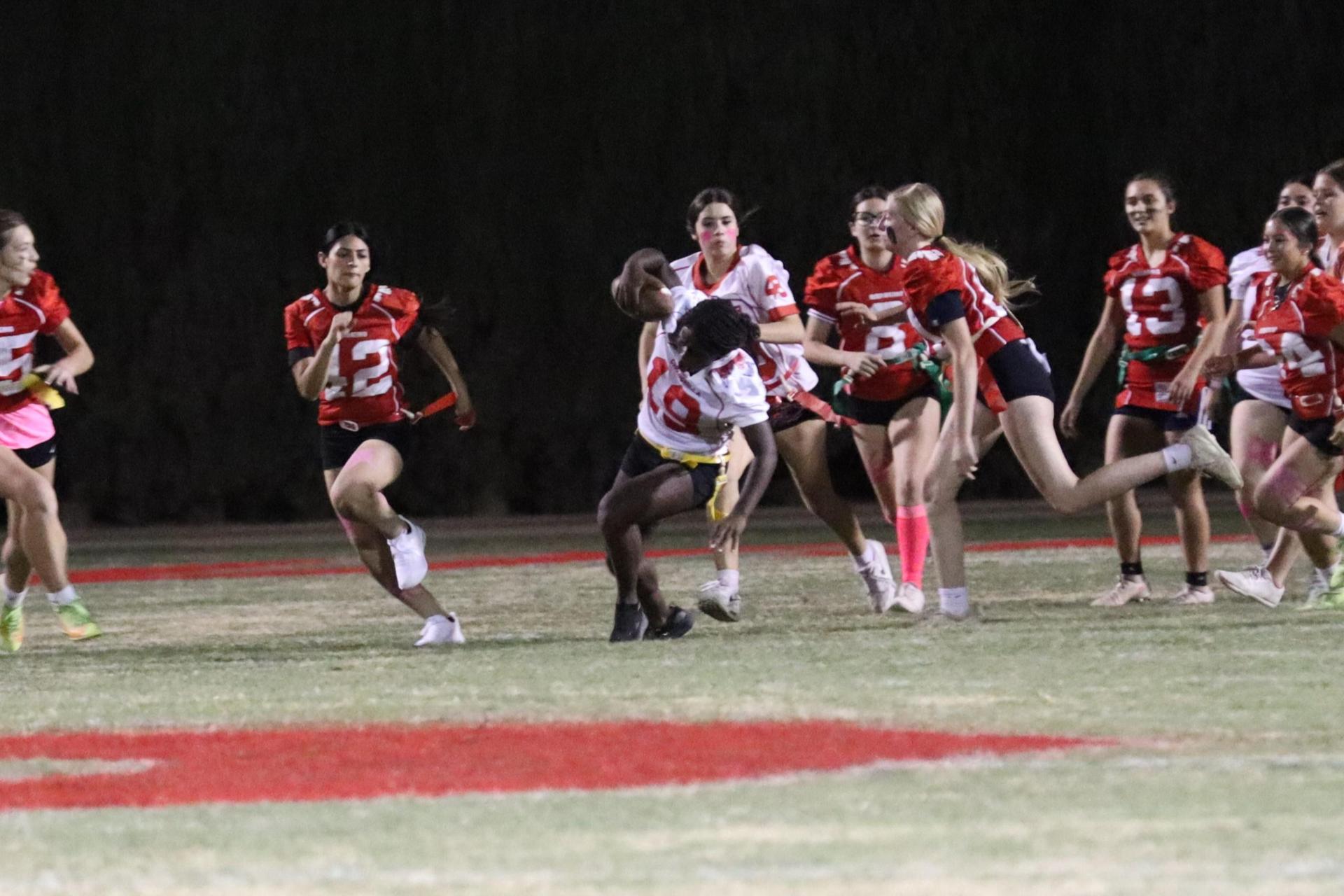 girls playing flag football