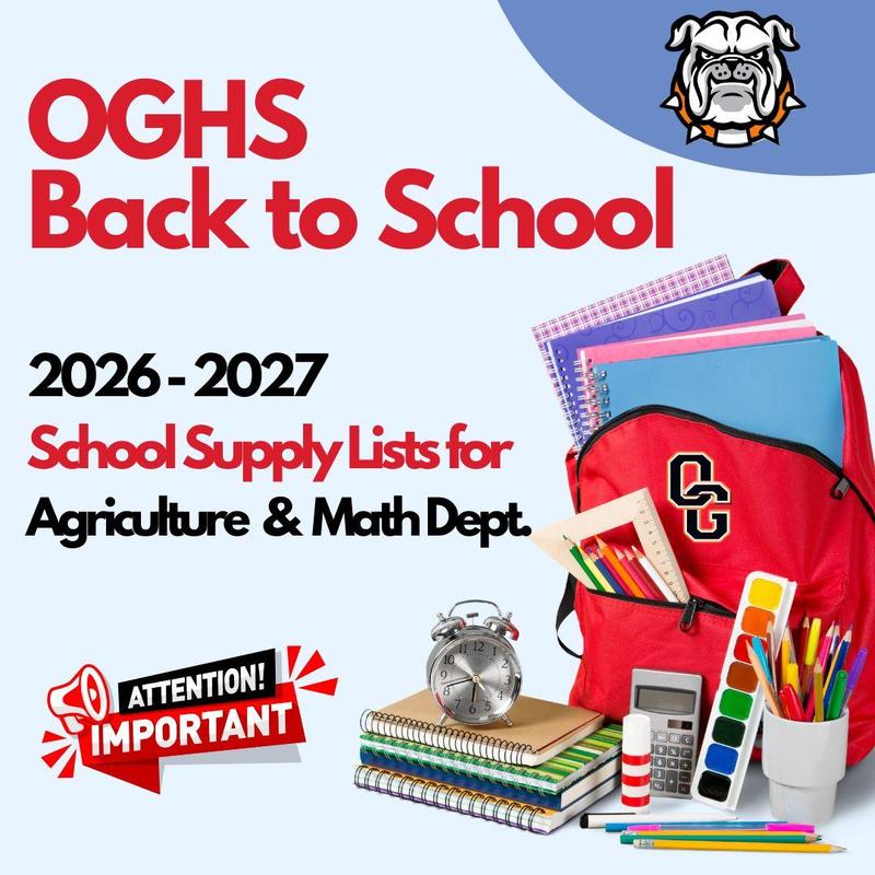 School Supply List: Agriculture & Math Dept.