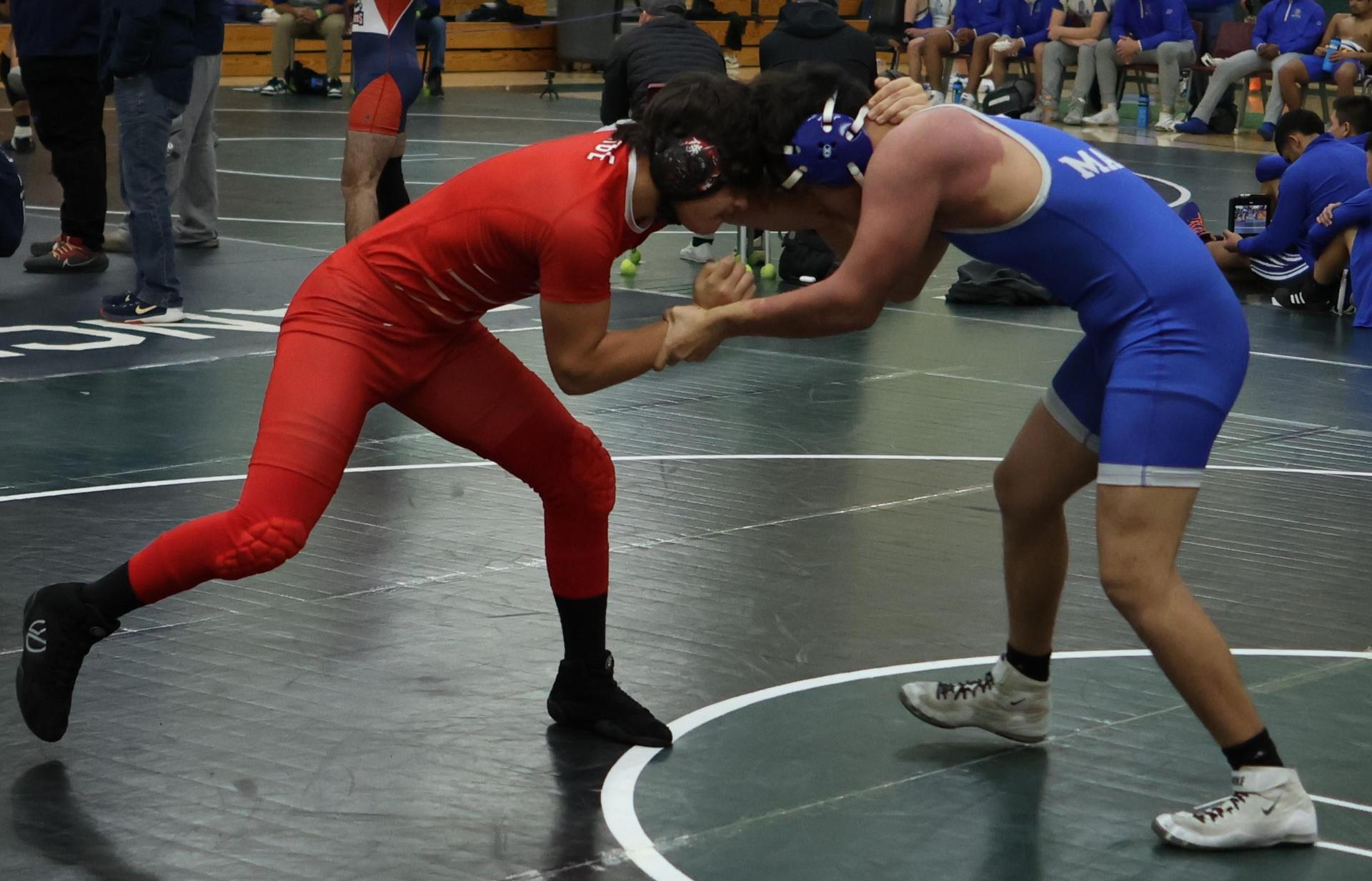 Boys wrestling in the Liberty Duals event 10