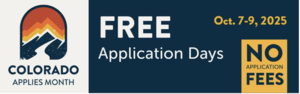 colorado free application day with colorado flag emblem