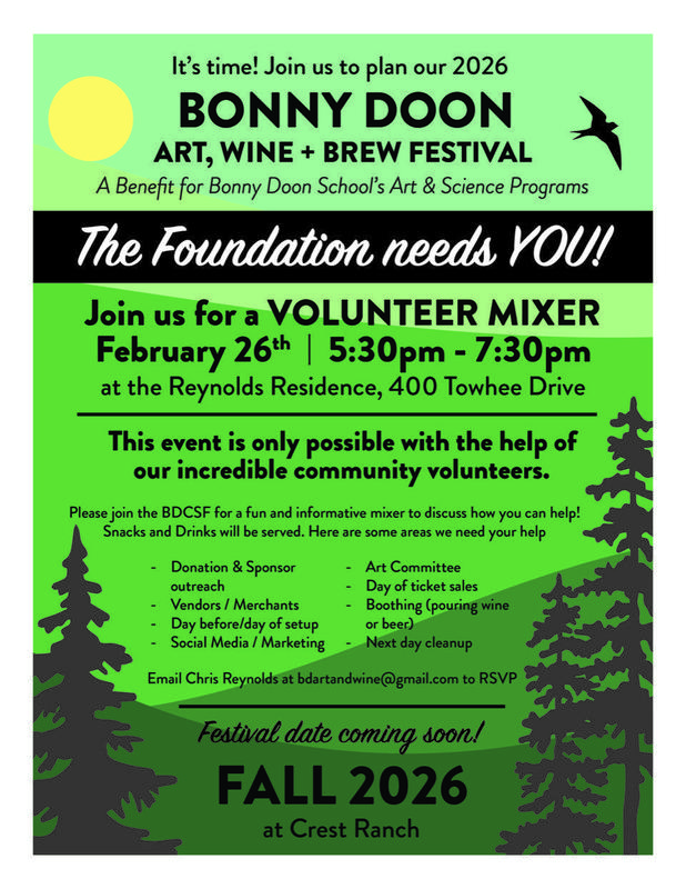 Bonny Doon Art, Wine & Brew Volunteer Mixer Featured Photo
