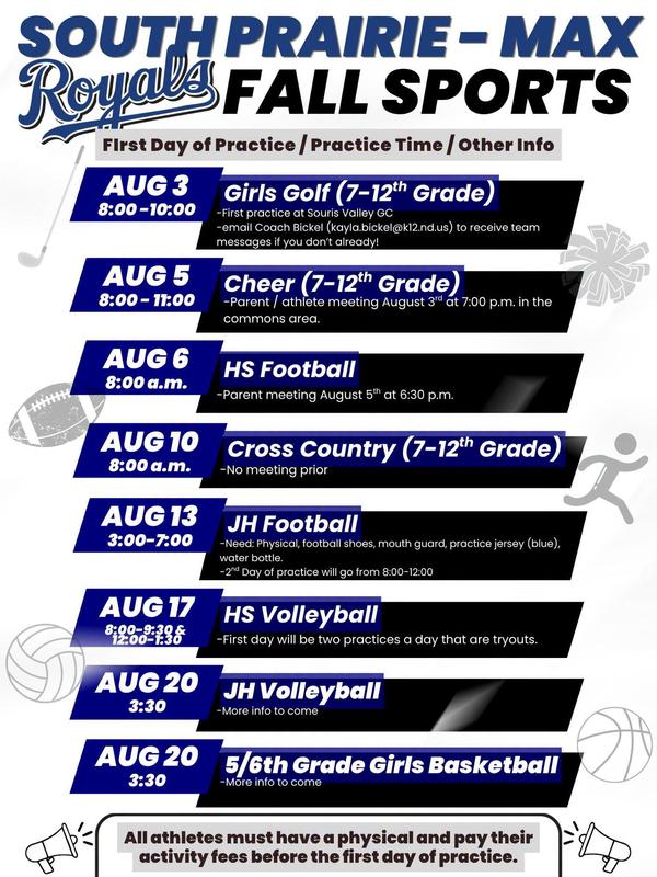 Fall Sports start days