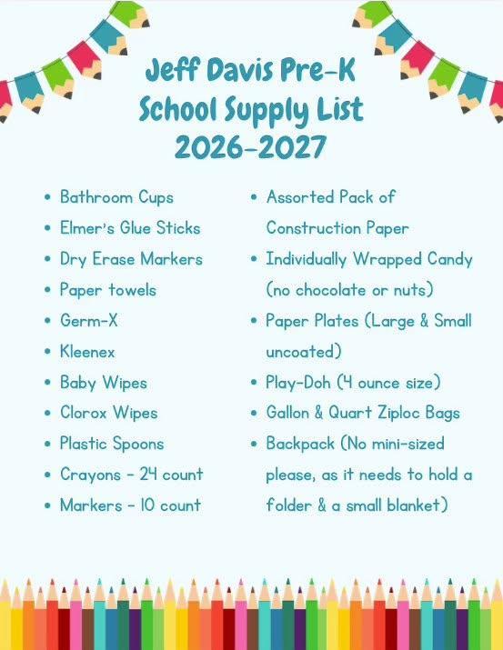 preK supply list