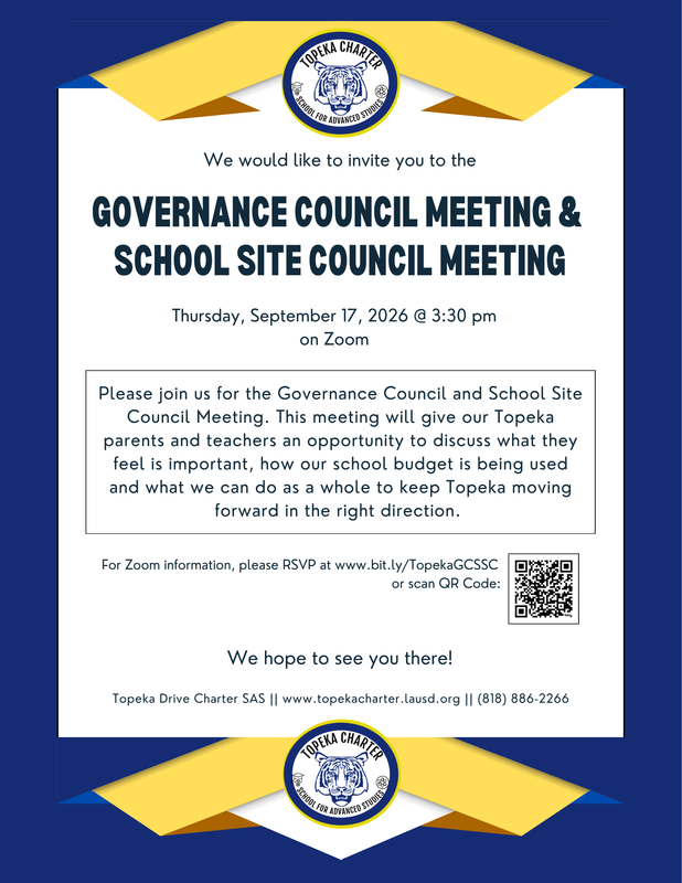 Governance Council School Site Council Meeting September 2026 flyer