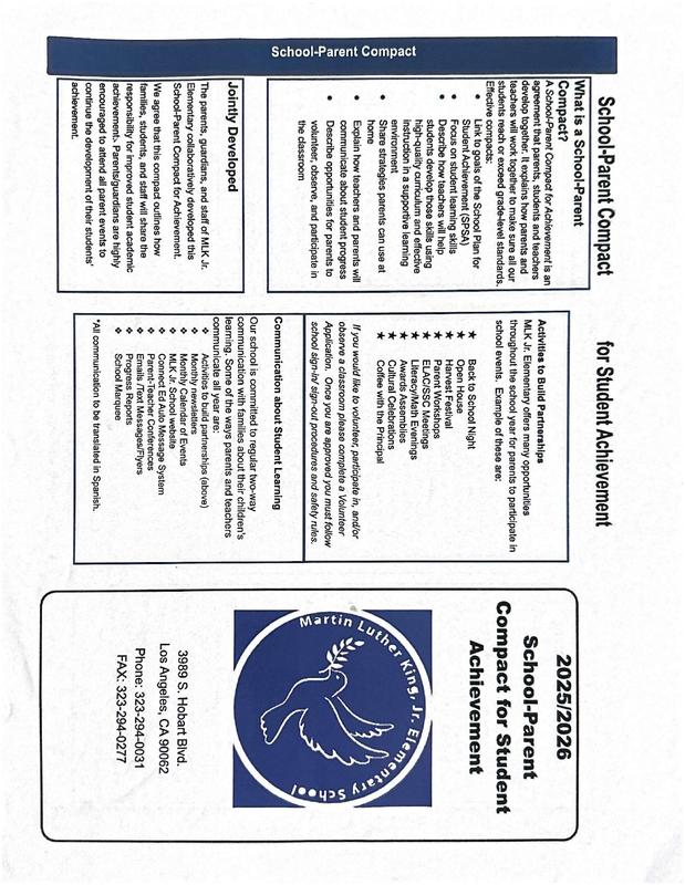 School Parent Compact for student Achievement/LAUSD Title 1 Parent & Family Engagement Policy