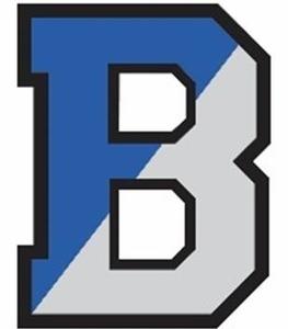 Block letter B with blue and gray sections.