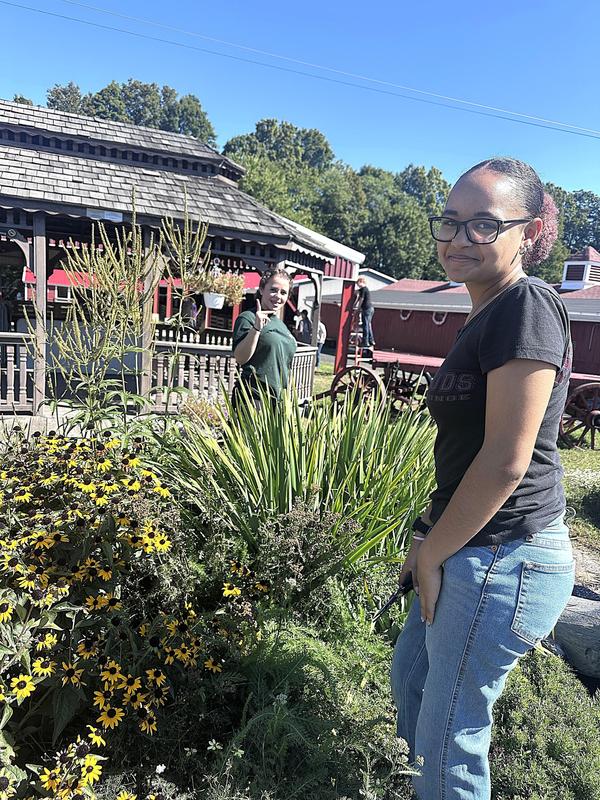FFA student takes a break from weeding at the Franklin Couty Fairgrounds