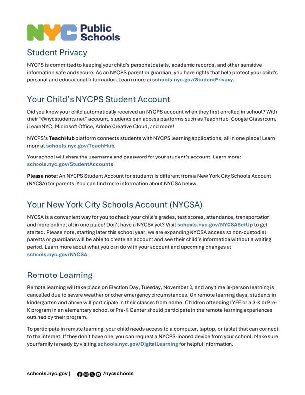 NYCPS October Technology Update for families. English 2