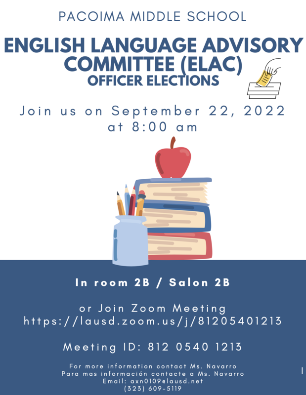 ELAC Meeting on Thursday, September 22nd at 8:00 AM. Featured Photo