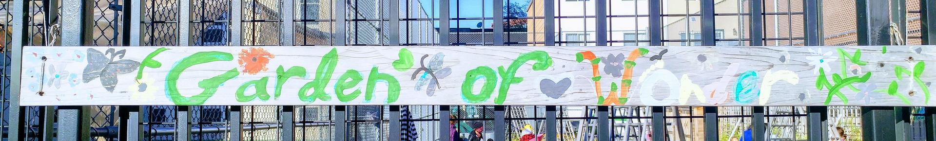 Garden of Wonder sign, made by PS 133 students