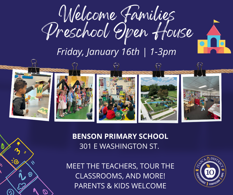 Welcome Families Preschool Open House Graphic at Benson Primary School