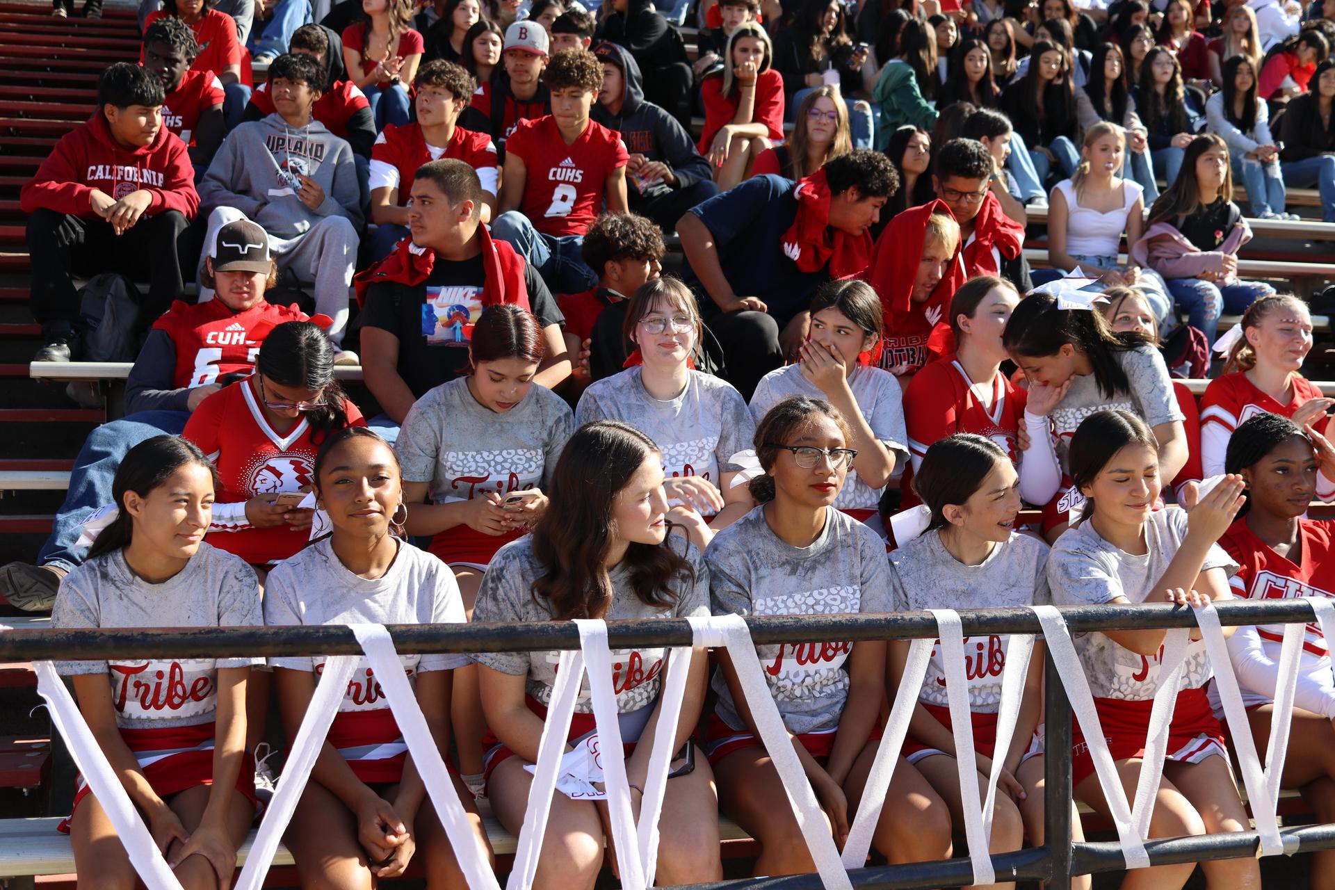 students and staff at the homecoming rally