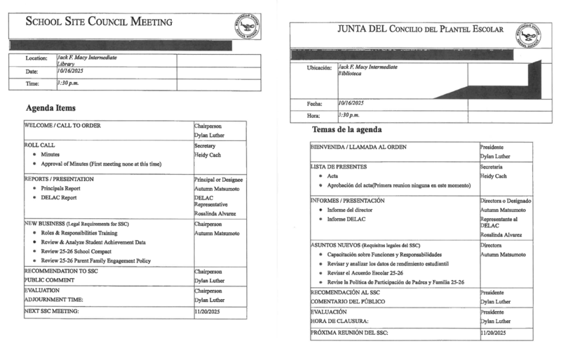 Sch Site Council Agenda