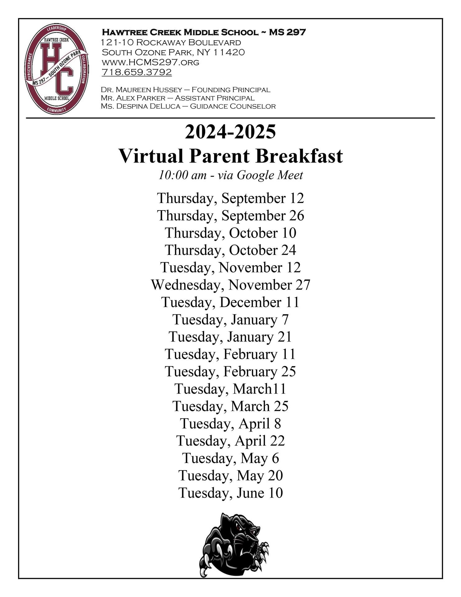 2024-2025 HCMS Virtual Parent Breakfast Meetings