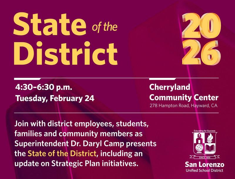 A burgundy flyer promoting State of the District 2026.