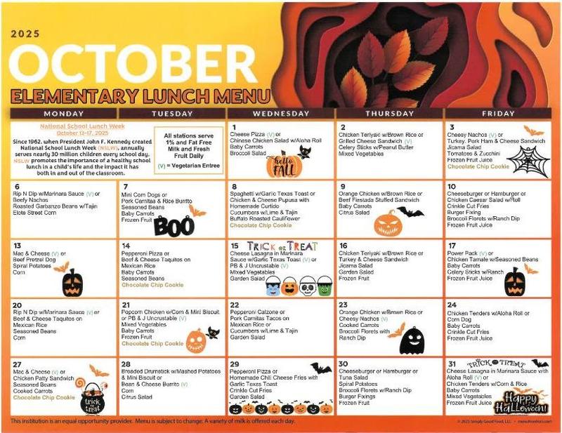 October lunch menu