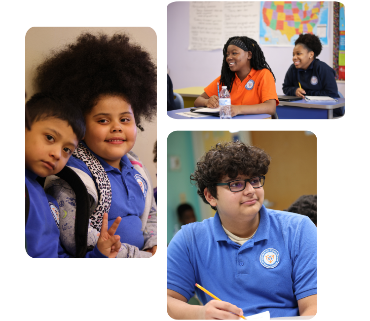 Students engaged in learning and interacting in a classroom collage