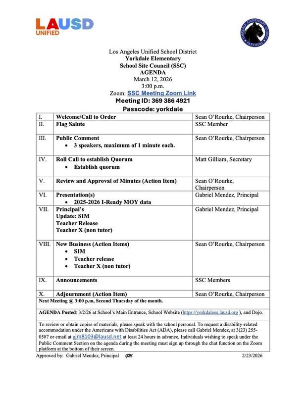 SSC Meeting March 12,2026