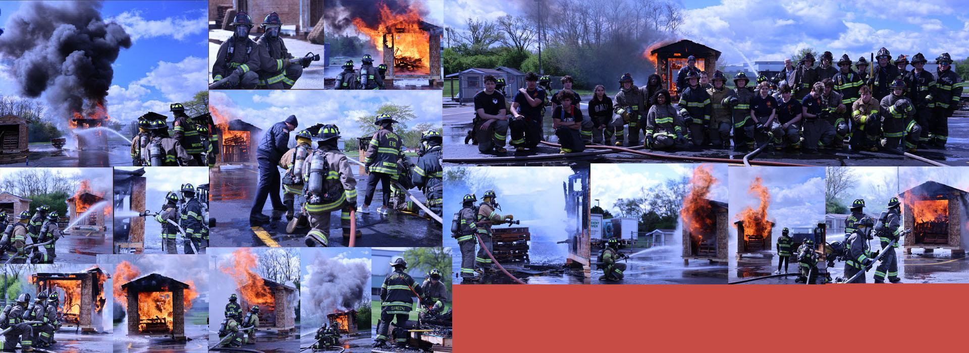 Students learning how to fight fires