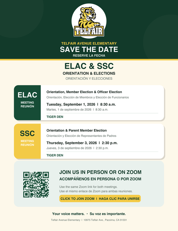 Save the date flyer for ELAC and SSC