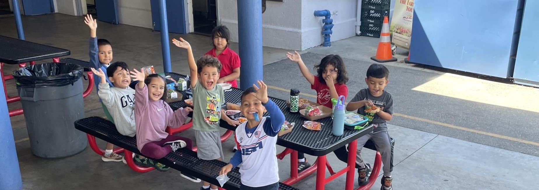 Kinder kids having a fun time at lunch!