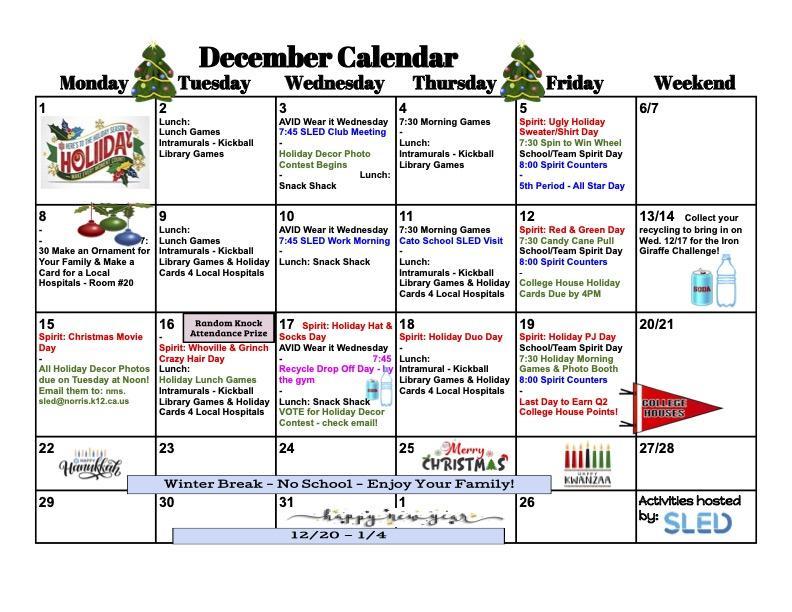 December SLED Calendar
