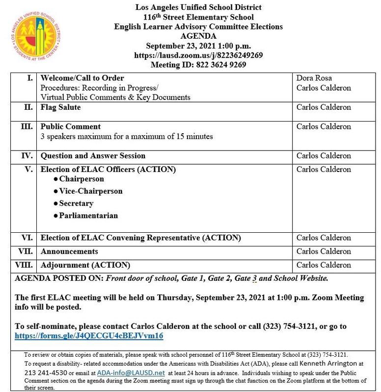 ELAC Meeting/Junta de ELAC 9-23-2021 Thumbnail Image