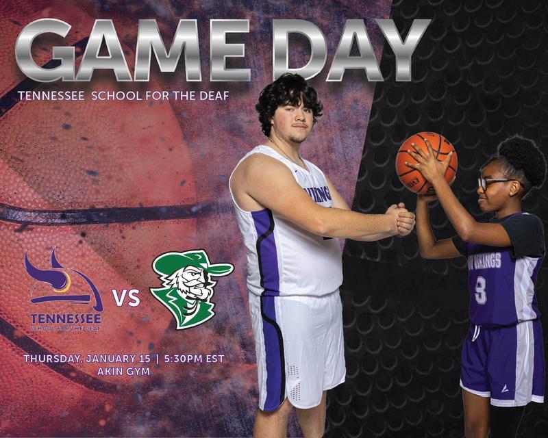 Event announcement for a basketball game featuring Tennessee School for the Deaf.