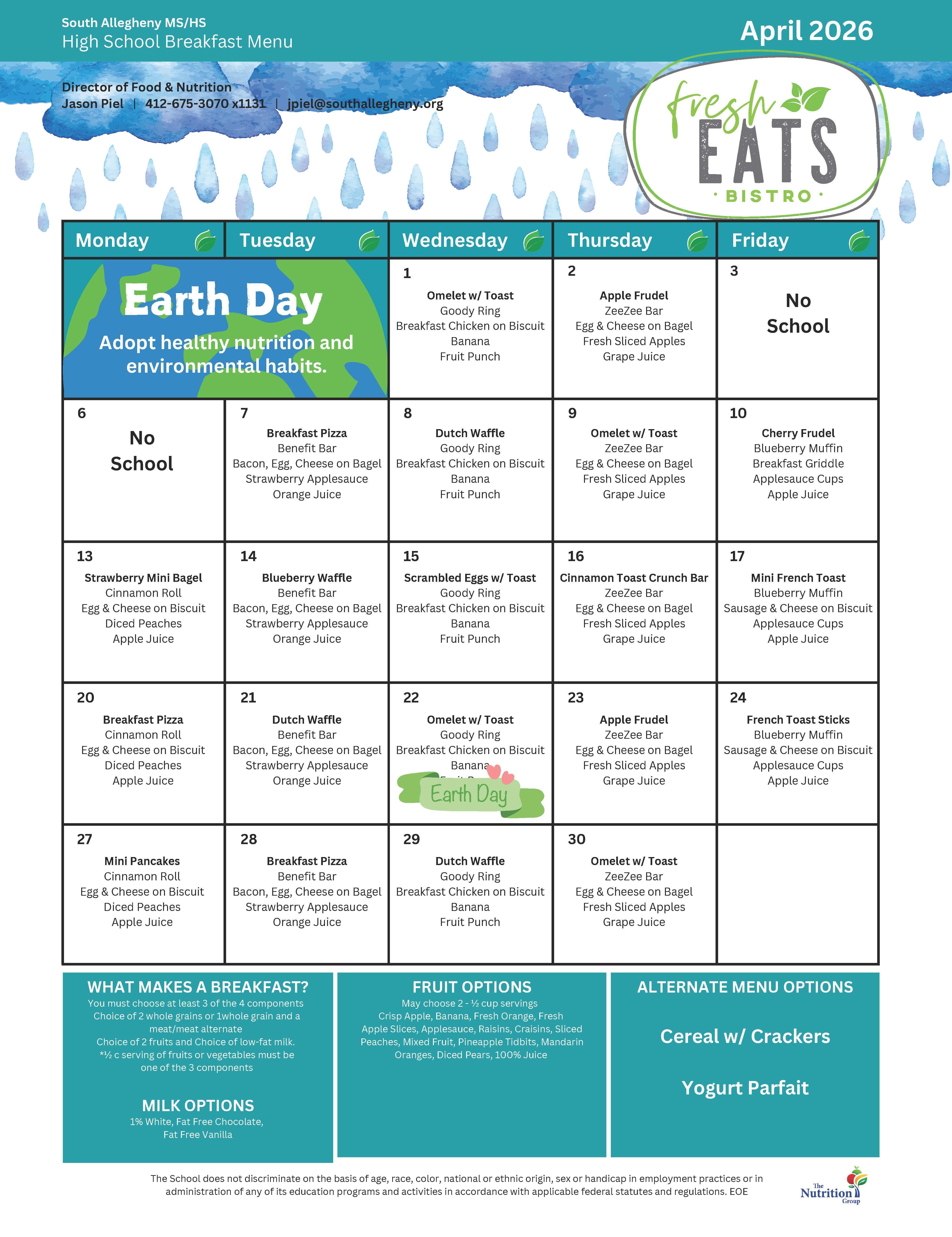 HSMS Breakfast Menu April 2026