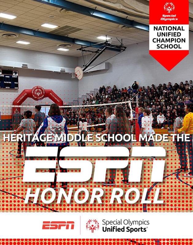 students playing volleyball at a unified sports event at heritage middle school